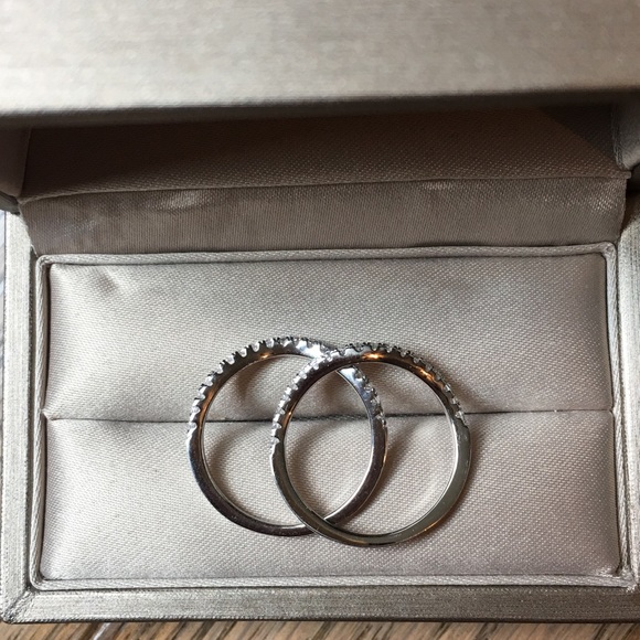 2pcs Solid 925 Silver curve wedding band Pave Ring - Picture 3 of 6